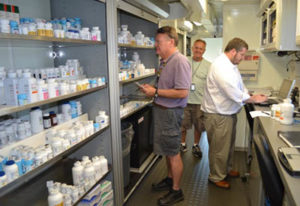 After Hurricane Matthew in 2016, pharmacy technicians prepare the mobile pharmacy to distribute medications to veterans in Tarboro, NC.